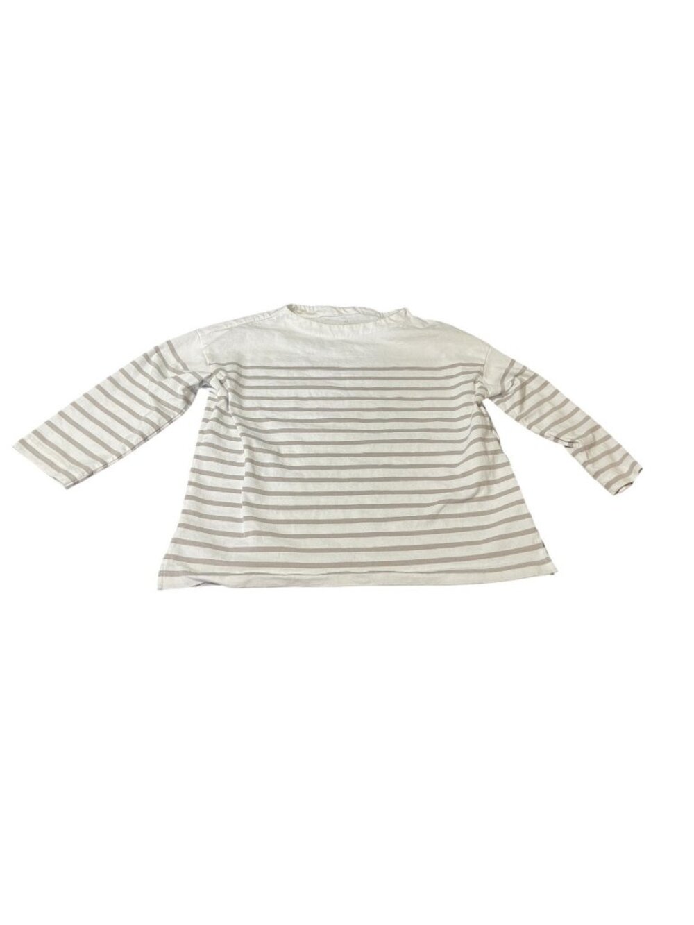 MUJI Women's Size XS Grey Striped 3/4 Length Sleeve Tee 100% Cotton